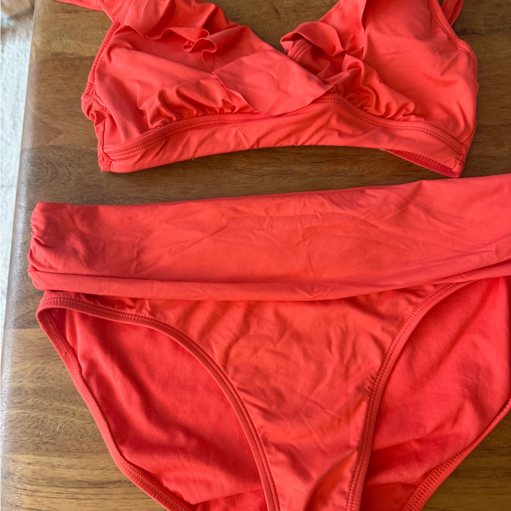 Lauren Ralph Lauren Coral-Red Ruffle Bikini Set